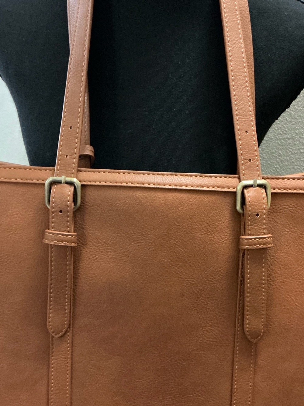 ECOSUSI Brown Vegan Leather Laptop Tote Work Bag 15.6” Tassel Purse - Picture 3 of 6